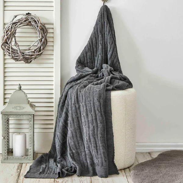 Karaca Home Cable Knit Throw – Grey, Oeko-Tex Certified Soft & Stylish Comfort - Karrari