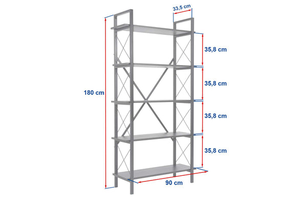 Industrial 5-Tier Bookshelf - Karrari