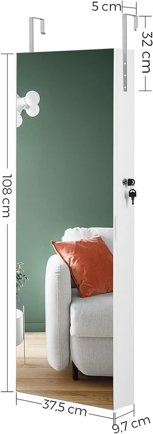 Wall Mounted Lockable Jewellery Cabinet with Mirror - Karrari