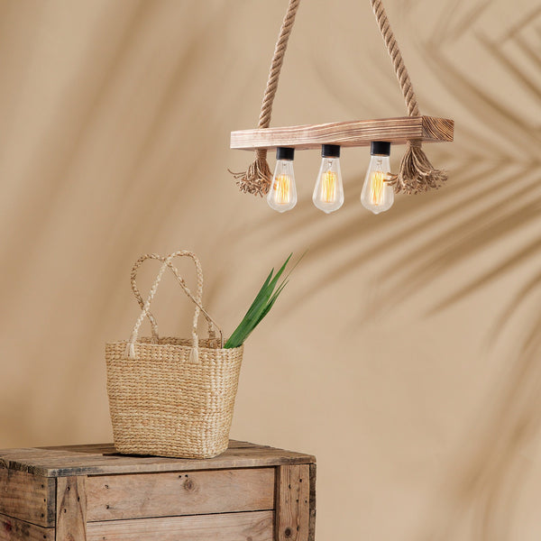 Rustic Rope Pendant Light – 3-Light - Karrari