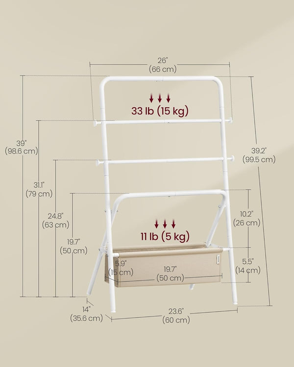 Foldable Towel Rack - Hooks & Basket - Karrari