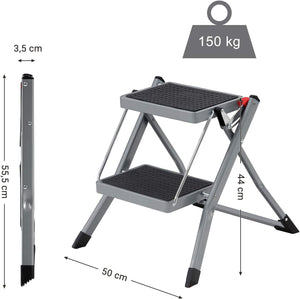 2-Step Folding Ladder with Handle (150kg, Non-Slip) - Karrari