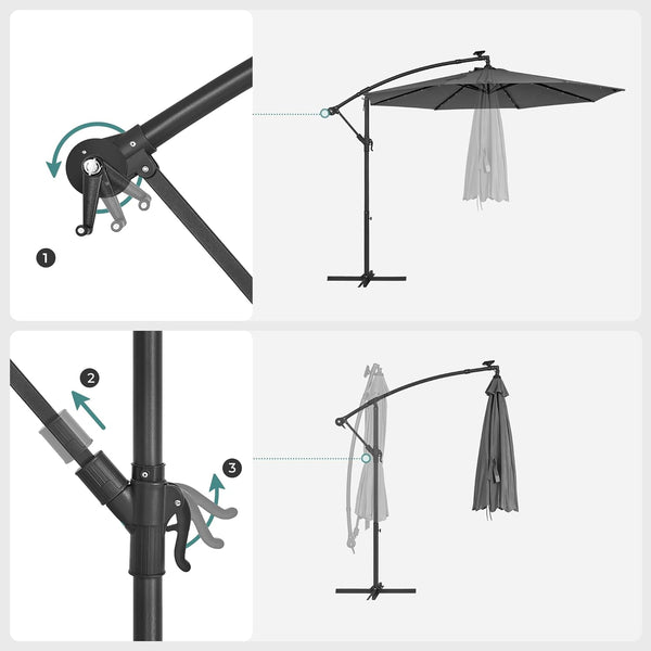 Garden Sunshade Parasol – 3m with LED & Base - Karrari