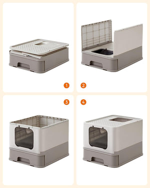 Cat Litter Tray with Lid & Scoop (Leak-Proof) - Karrari