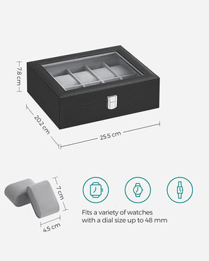 10-Slot Watch Box with Glass Lid & Removable Cushions - Karrari