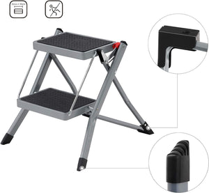 2-Step Folding Ladder with Handle (150kg, Non-Slip) - Karrari