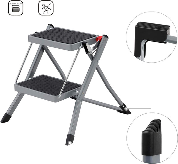 2-Step Folding Ladder with Handle (150kg, Non-Slip) - Karrari