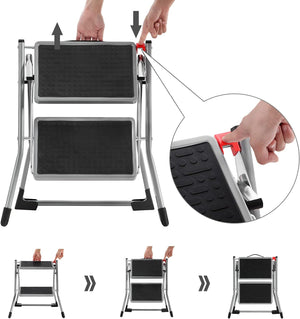2-Step Folding Ladder with Handle (150kg, Non-Slip) - Karrari