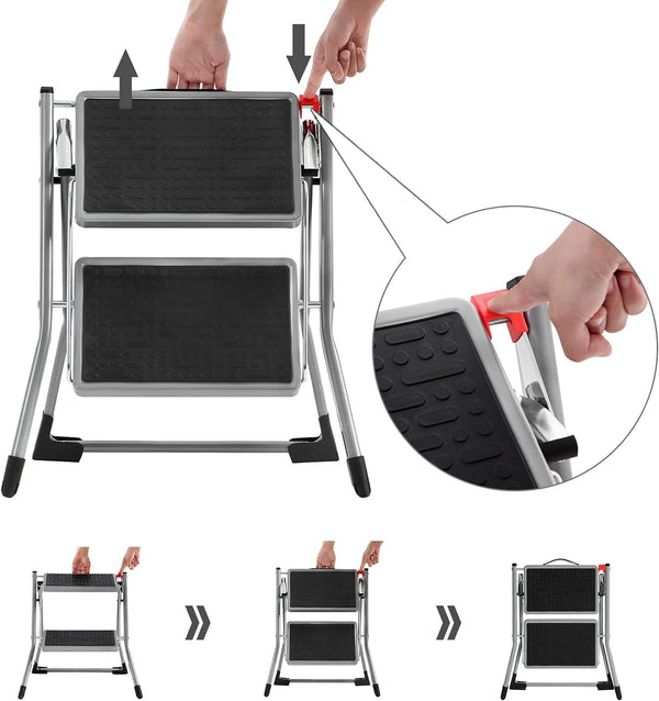 2-Step Folding Ladder with Handle (150kg, Non-Slip) - Karrari