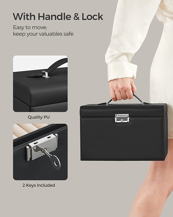 3-Layer Lockable Jewellery Box with Handle & 2 Drawers - Karrari