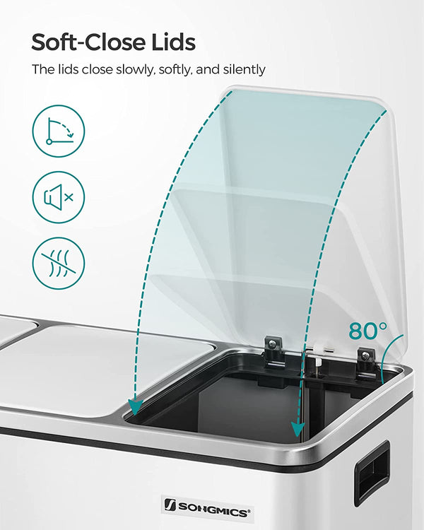 Triple Kitchen Recycling Bin 3×18L (White, Soft-Close) - Karrari