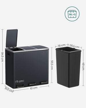 3-Compartment Recycling Bin 3×18L - Karrari