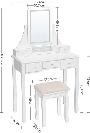 Dressing Table with LED Mirror, Stool & Storage - Karrari