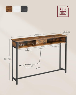 Narrow Console Table - Sockets & 2 Compartments - Karrari