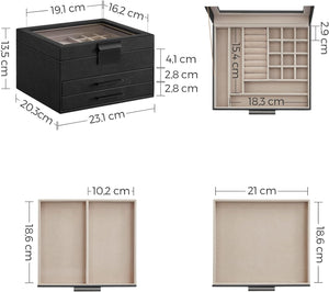 3-Layer Jewellery Box with Glass Lid & 2 Drawers - Karrari