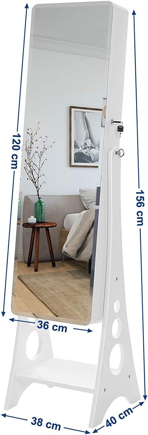 Lockable LED Mirror Jewellery Cabinet with Drawers - Karrari