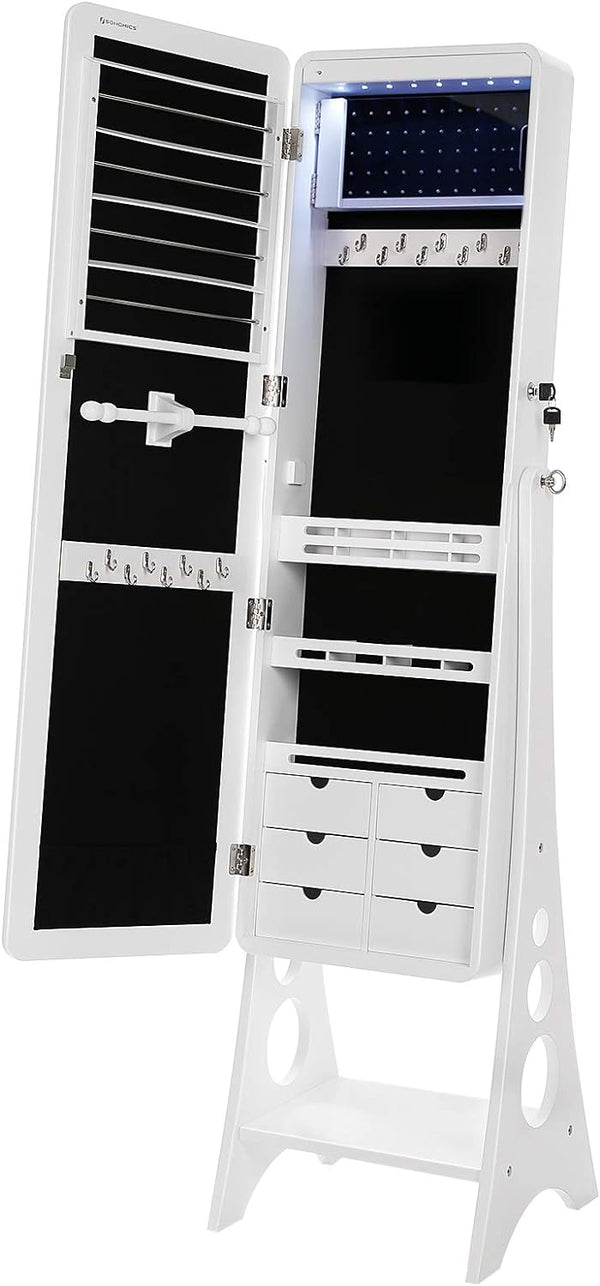 Lockable LED Mirror Jewellery Cabinet with Drawers - Karrari