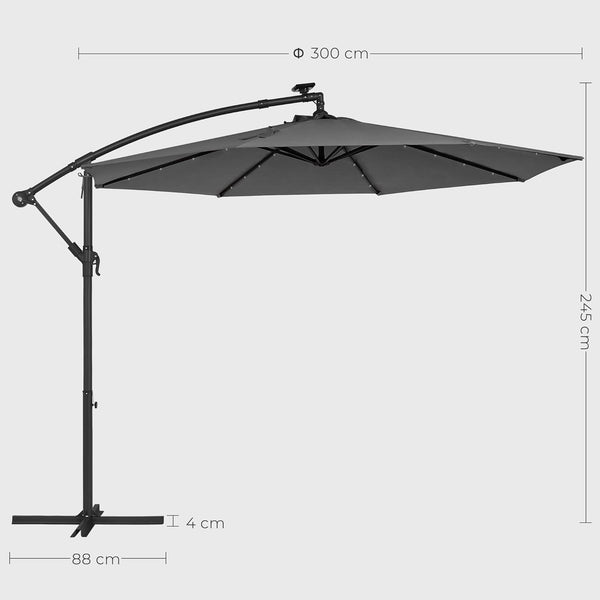 Garden Sunshade Parasol – 3m with LED & Base - Karrari