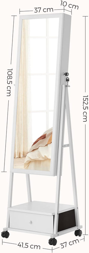 Lockable Jewellery Cabinet - Full-Length Mirror & Drawer - Karrari