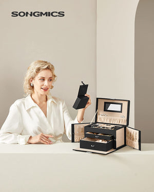 3-Layer Lockable Jewellery Box with Handle & 2 Drawers - Karrari