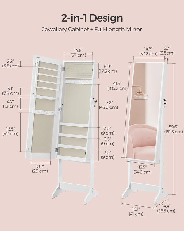 Standing Mirror Jewellery Cabinet Armoire - Lockable - Karrari