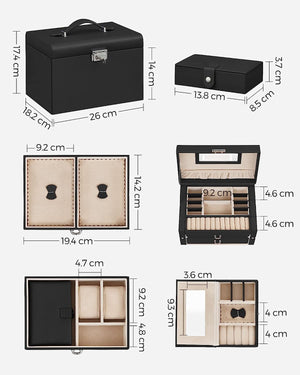3-Layer Lockable Jewellery Box with Handle & 2 Drawers - Karrari