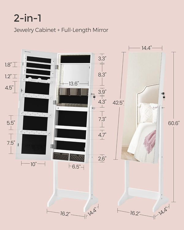 Full-Length LED Mirror Jewellery Cabinet Armoire - Karrari
