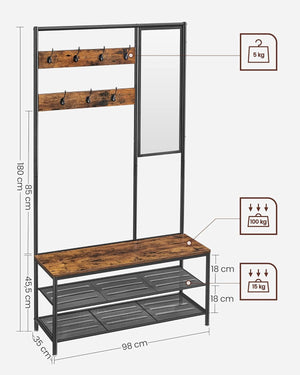 Coat Rack with Mirror, Bench & Shoe Storage - Karrari