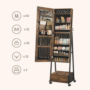 Lockable Jewellery Cabinet - Full-Length Mirror & Drawer - Karrari