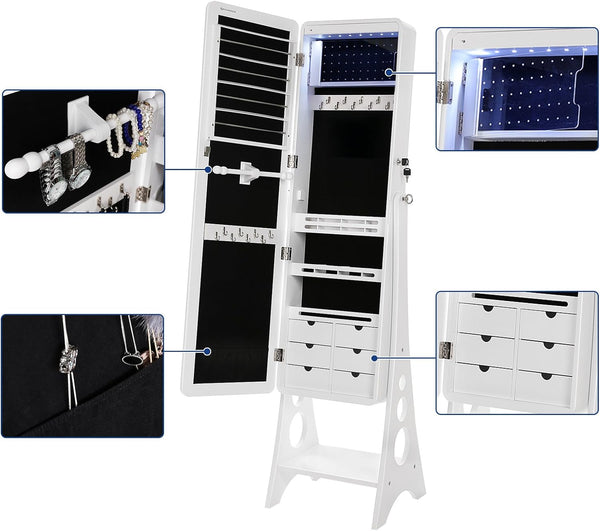 Lockable LED Mirror Jewellery Cabinet with Drawers - Karrari
