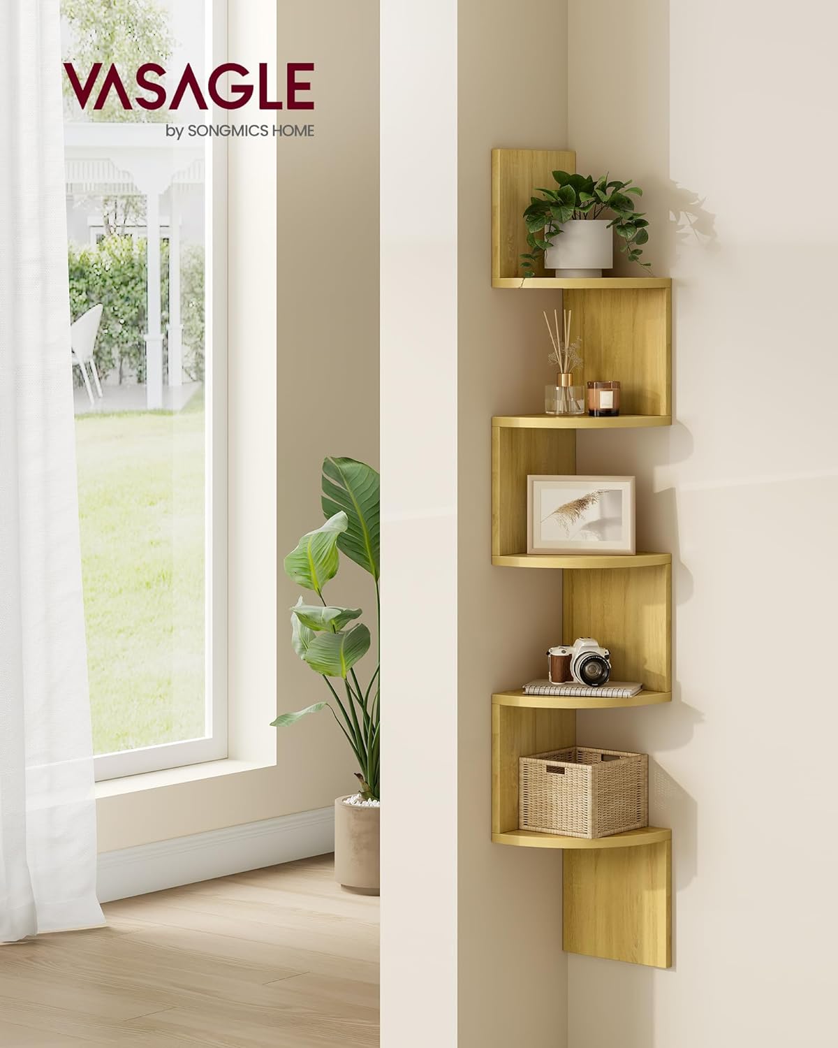 Wall Corner Shelf 5 Tier Storage Shelf Plant Shelf for Bedroom Liv