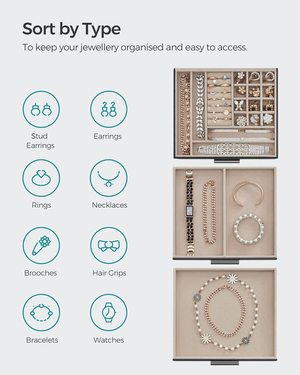 3-Layer Jewellery Box with Glass Lid & 2 Drawers - Karrari