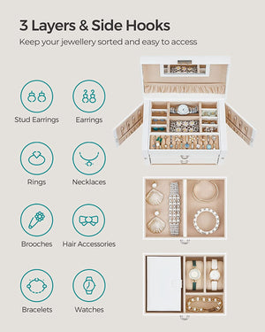 3-Layer Jewellery Box with Handle, Lock & 2 Drawers - Karrari