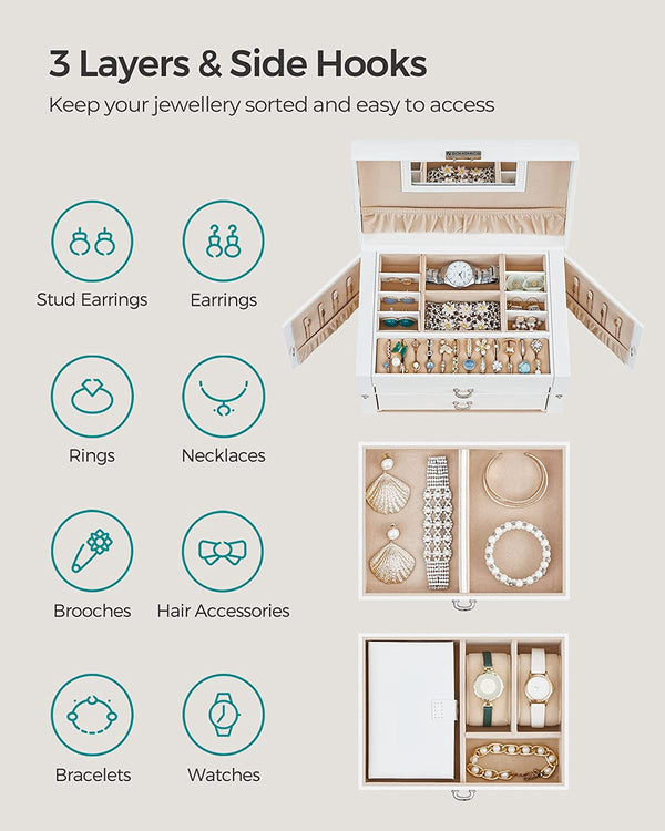 3-Layer Jewellery Box with Handle, Lock & 2 Drawers - Karrari