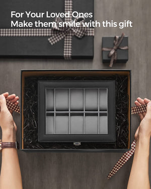 10-Slot Watch Box with Glass Lid & Removable Cushions - Karrari