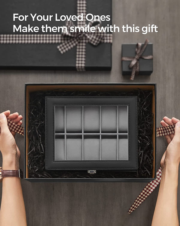 10-Slot Watch Box with Glass Lid & Removable Cushions - Karrari