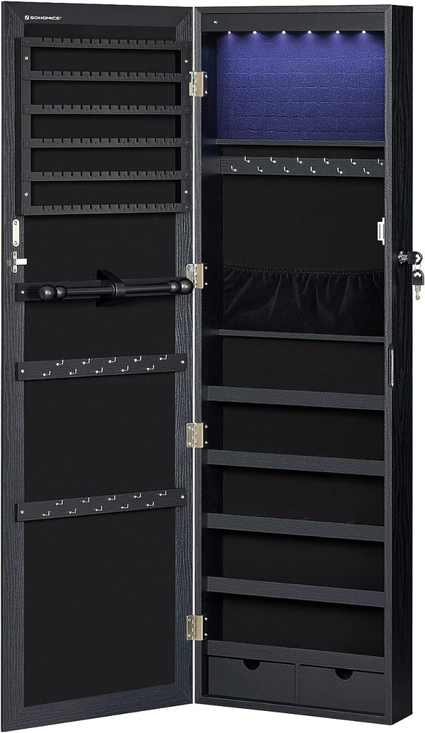 Lockable LED Mirror Jewellery Cabinet – Wall Mounted - Karrari