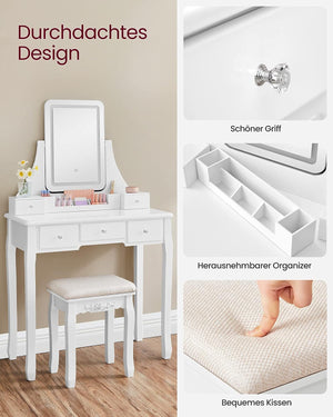 Dressing Table with LED Mirror, Stool & Storage - Karrari