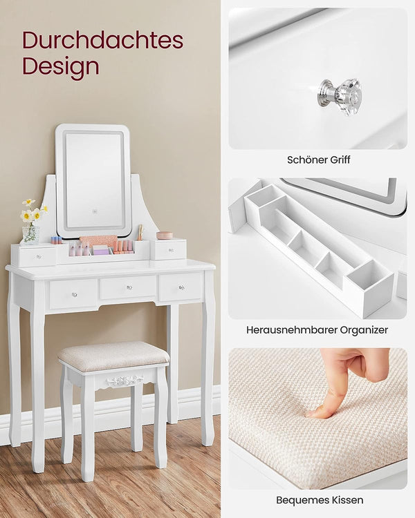Dressing Table with LED Mirror, Stool & Storage - Karrari