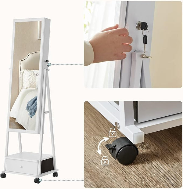 Lockable Jewellery Cabinet - Full-Length Mirror & Drawer - Karrari