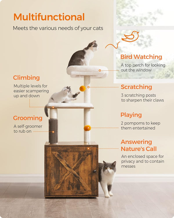 2-in-1 Cat Tree Tower with Litter Box Enclosure - Karrari