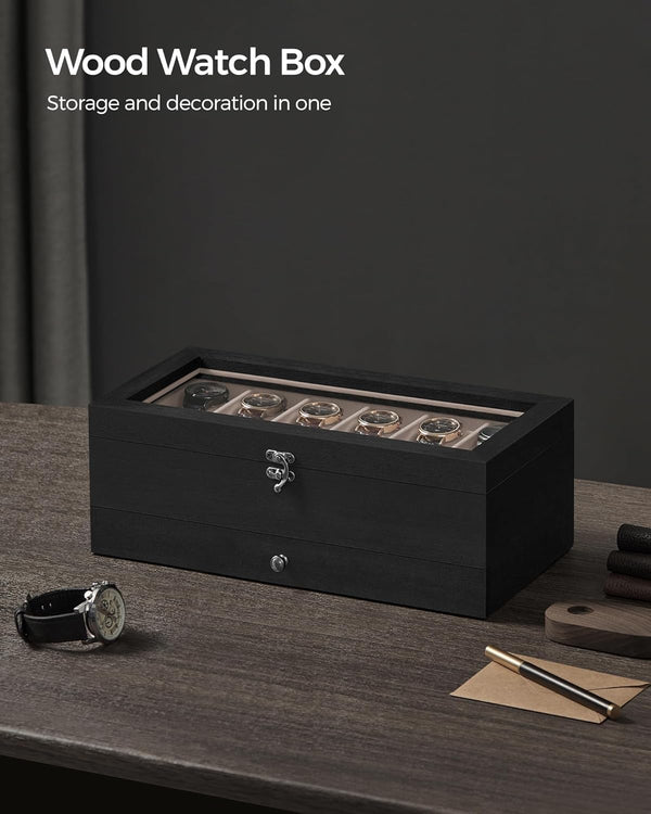 12-Slot 2-Tier Wooden Watch Box - Glass Lid - Karrari