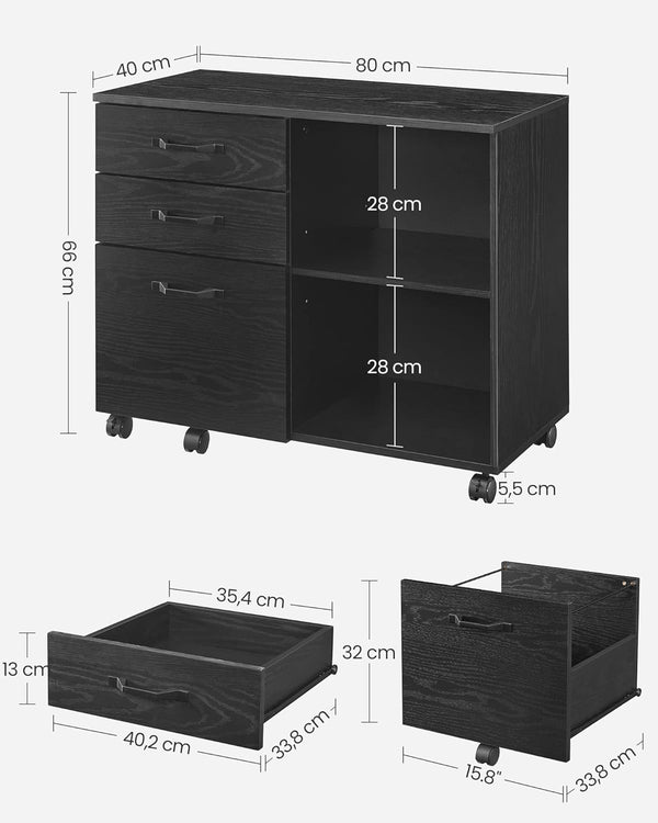 Rolling File Cabinet with 3 Drawers & Wheels - Karrari