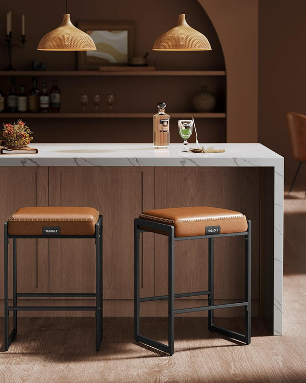 Set of 2 Mid-Century Faux Leather Bar Stools - Karrari