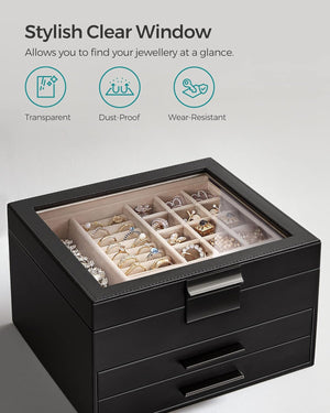 3-Layer Jewellery Box with Glass Lid & 2 Drawers - Karrari