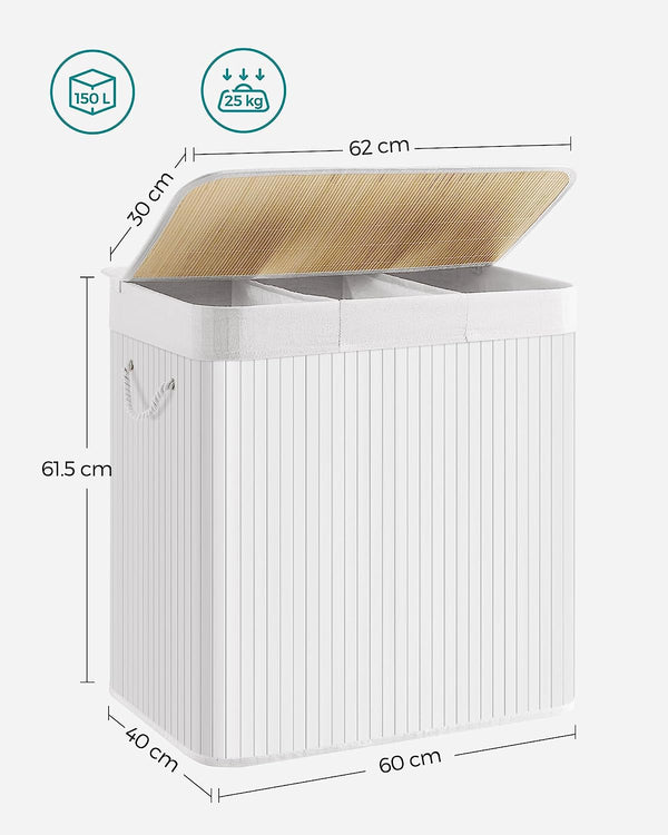 150L 3-Section Foldable Laundry Hamper - Lid & Handles - Karrari