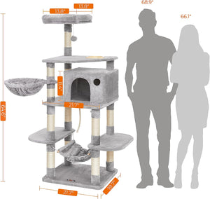 Light Grey Cat Scratching Post Play Tower - Karrari