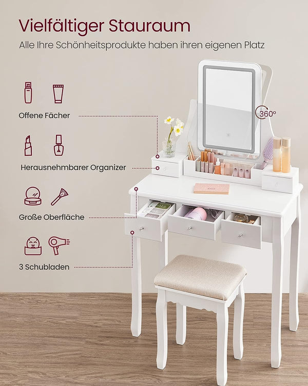 Dressing Table with LED Mirror, Stool & Storage - Karrari