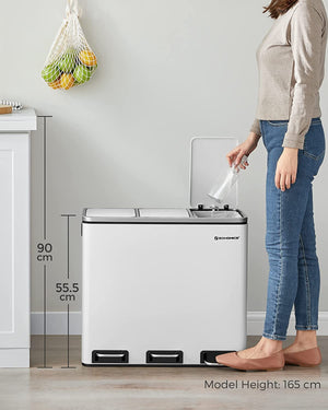 Triple Kitchen Recycling Bin 3×18L (White, Soft-Close) - Karrari