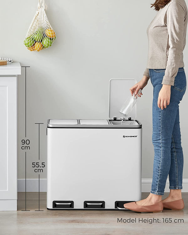 Triple Kitchen Recycling Bin 3×18L (White, Soft-Close) - Karrari